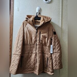 DKNY Sport Quilted Jacket Hooded Women's XL Elastic Waist Water Resistant Zipped